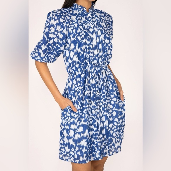 BANJANAN BONITA IKAT BLUING SHORT SLEEVED COTTON DRAWSTRING DRESS SZ XL - Picture 5 of 9